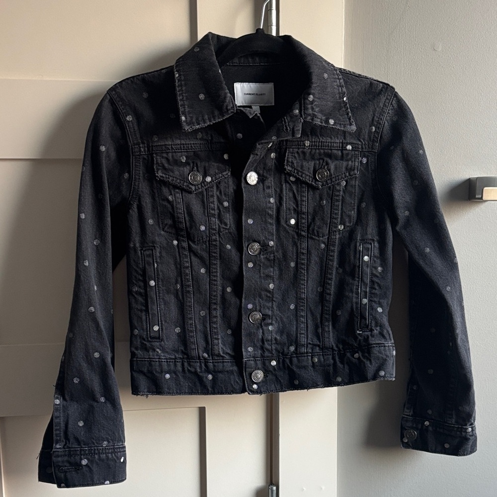 Current/Elliott 1 black polka dot bay trucker denim jean jacket NEW NWT $328